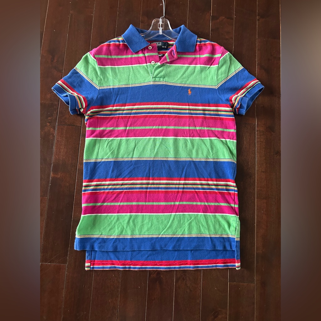 Ralph Polo Shirt Men Medium M Multicolor Stripe Cotton Knit